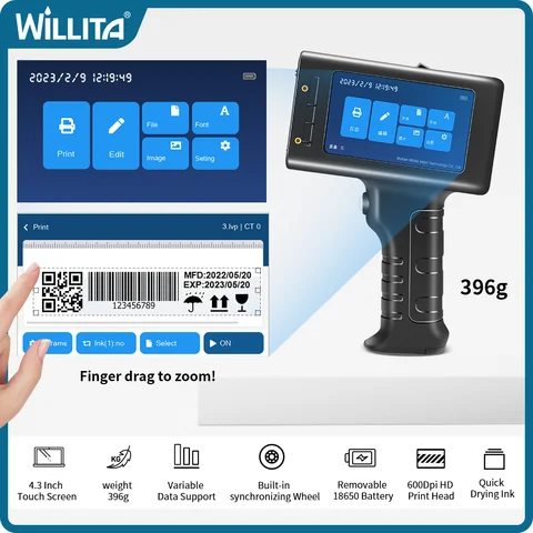 휴대용 잉크젯 프린터 Willita L1 – 바코드, QR 코드, 일련번호, 배치번호, 유통기한, 로고 산업용 코딩 머신