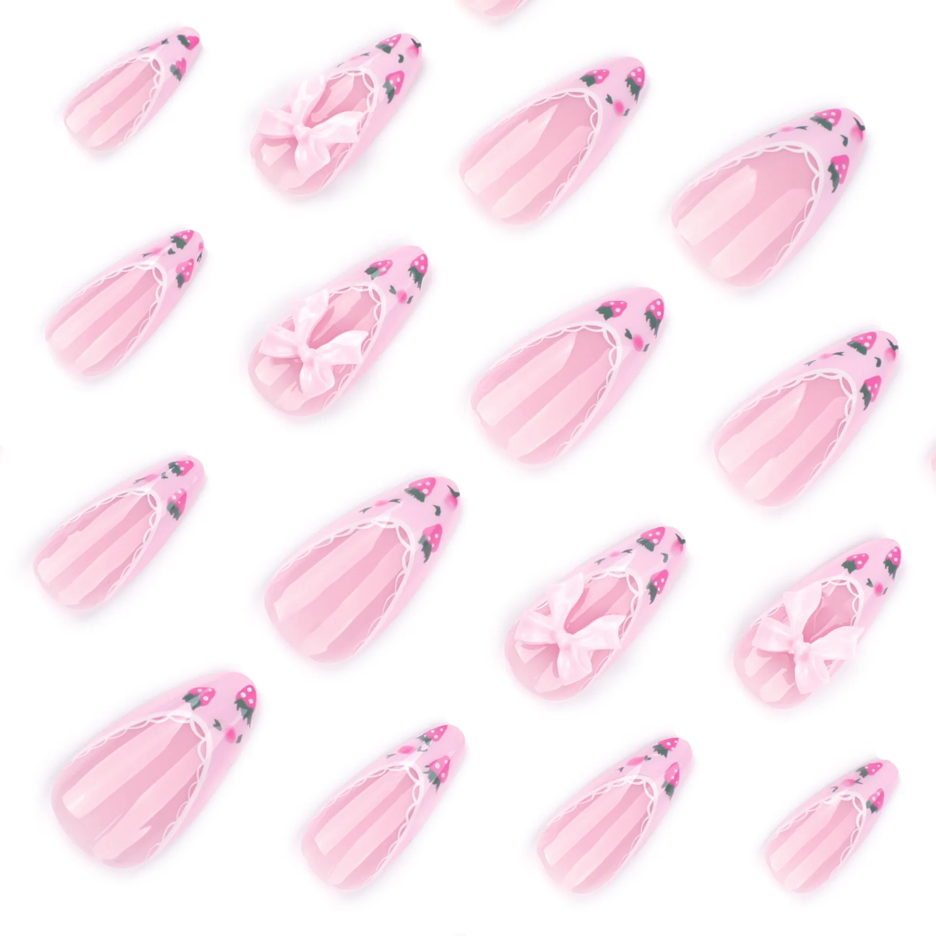 24 stuks amandel valse nagel landelijke aardbei boog draagbare handgemaakte manicure nep nagel