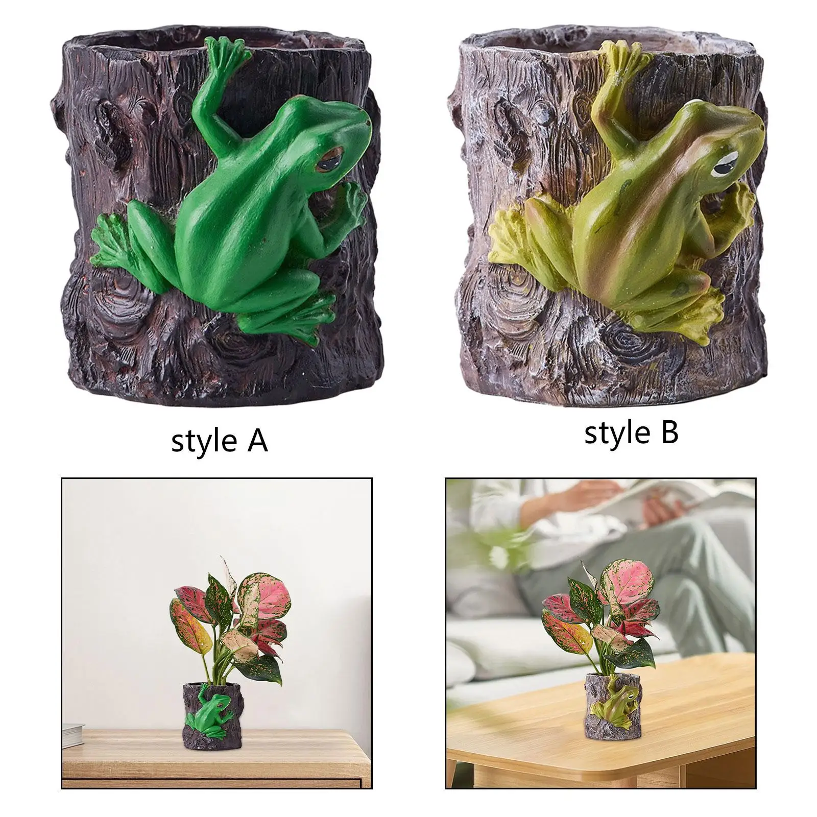 Flowerpot Plant Pot with Frog Statue Desktop Decoration Versatile 3.9x3.9inch Resin for Indoor and Outdoor Rustic