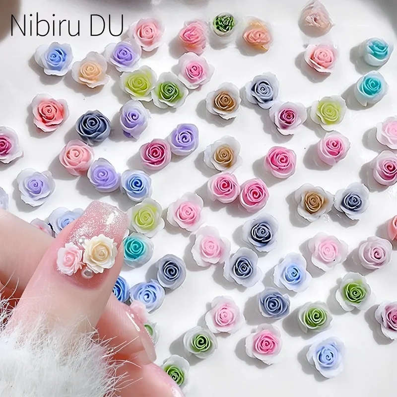 100pcs 3D Mixed Resin Rose Rhinestones Nail Art Charms Simulation Rose Flowers Nails Decoration DIY Manicure Accessories Crafts