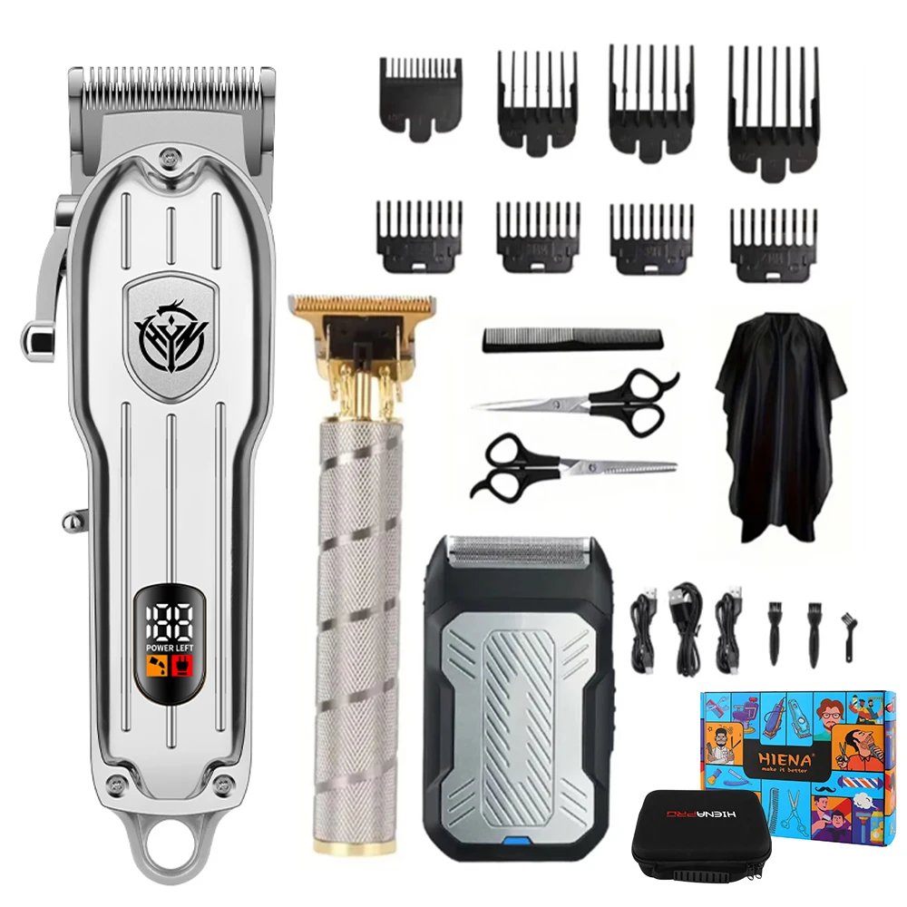 HIENA Hair Cutting Machine Professional T-Blade Hair Clippers For Men Cordless Hair Cutting Kit Rechargeable Beard Trimmer