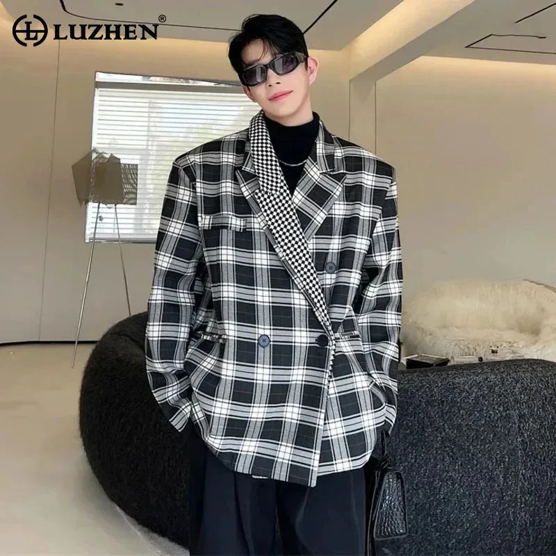 

LUZHEN Checked Pattern Design Personalized Trendy Blazer Spring New Clothing Men's Stylish Korean Elegant Suit Jacket LZ3324