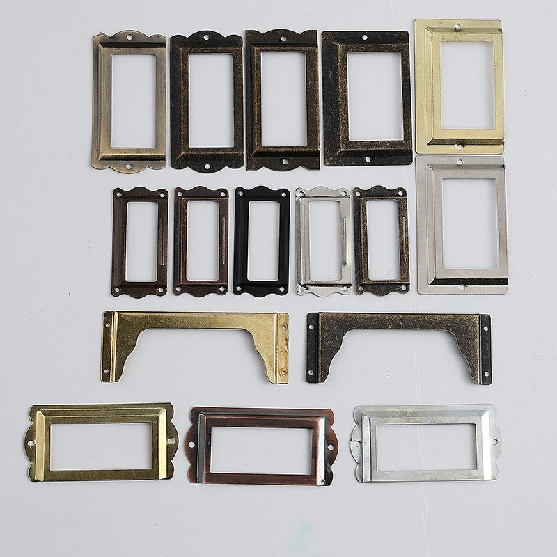 6PCS Classical Vintage jewelry box medicine box label frame card holder Metal Tags Holders