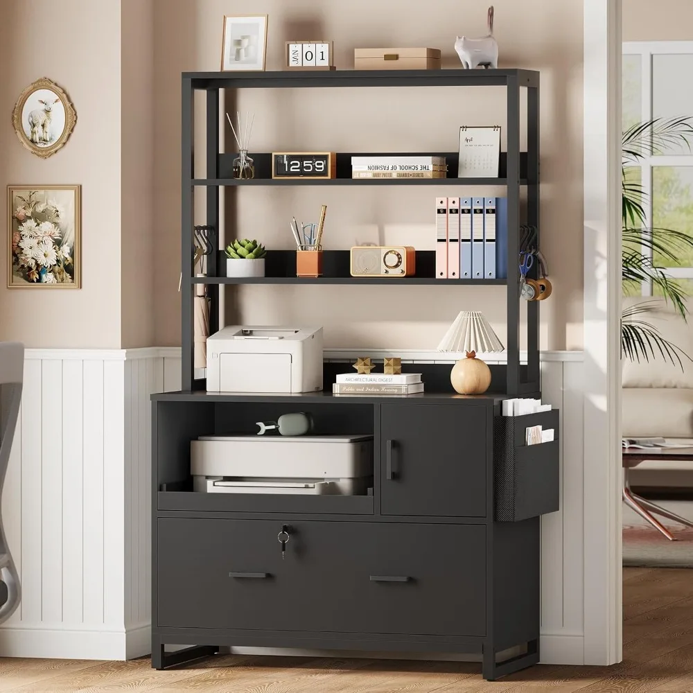 

File Cabinet with Lock, Filing Cabinet Fits Legal/Letter/A4 Size, File Cabinets for Home Office with Adjustable Storage Shelf