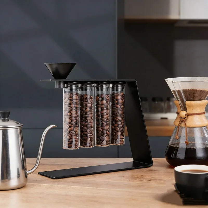 

Convenient Magnetic Coffee Bean Storage Glass Tubes Storage Container Display Rack Espresso Accessories