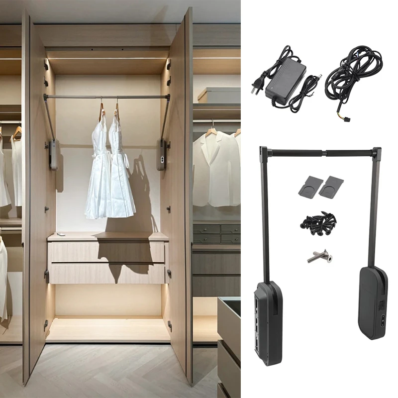 Wardrobe voice touch control Slow down intelligent induction Automatic hanging rod Wardrobe electric lifting hanger