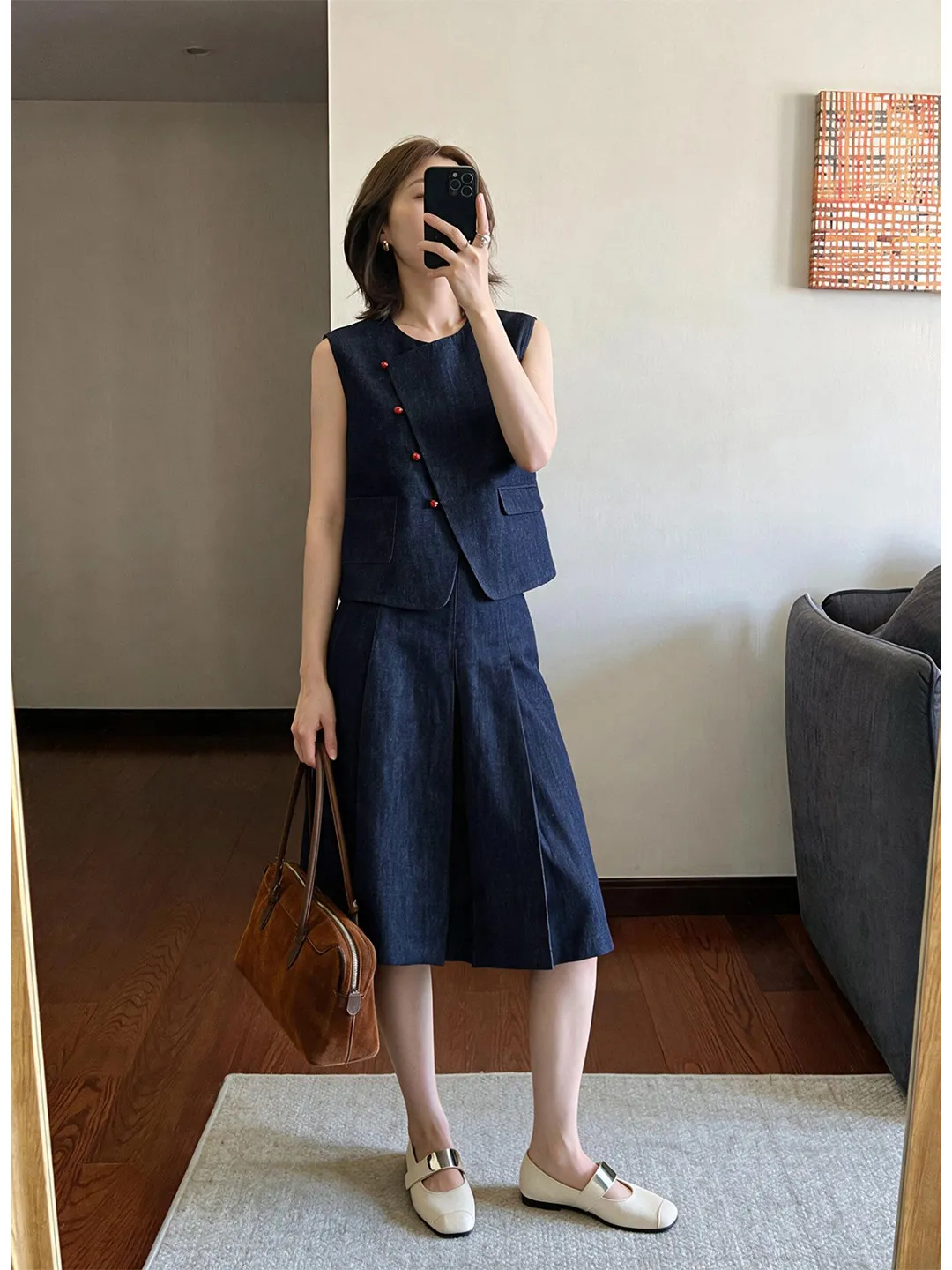 Washed Denim Vest And Skirt Set Women's Summer 2026 Simple Fashion Short Top Half Skirt Two Piece Set High Intelligence Style