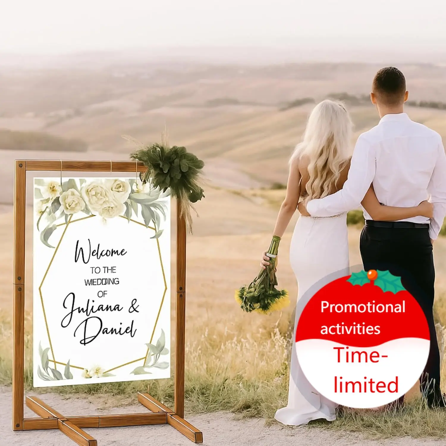 

2 шт. деревянных подставок для приветственных табличек, регулируемые держатели для вывесок, прочные деревянные мольберты с шаблонами для плакатов и кожаными ремнями для свадеб