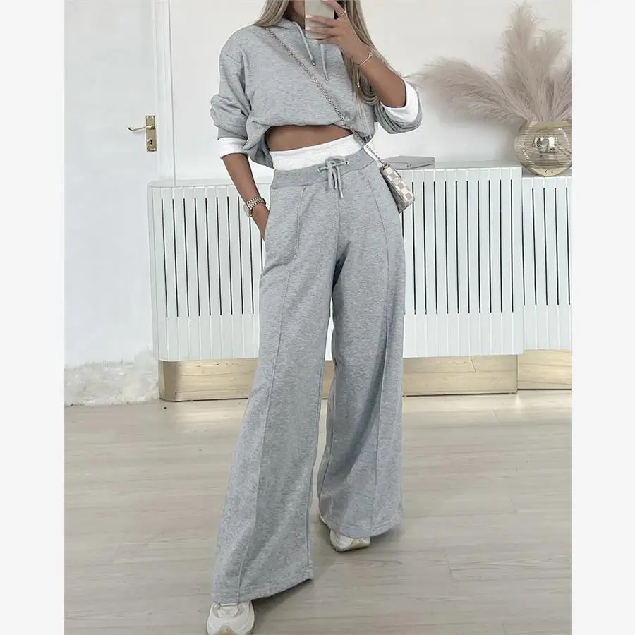 

Повседневный свитер с капюшоном, комплект широких брюк, удобный комплект из двух предметов для женщин в зимнем ансамбле 20-х и 30-х годов