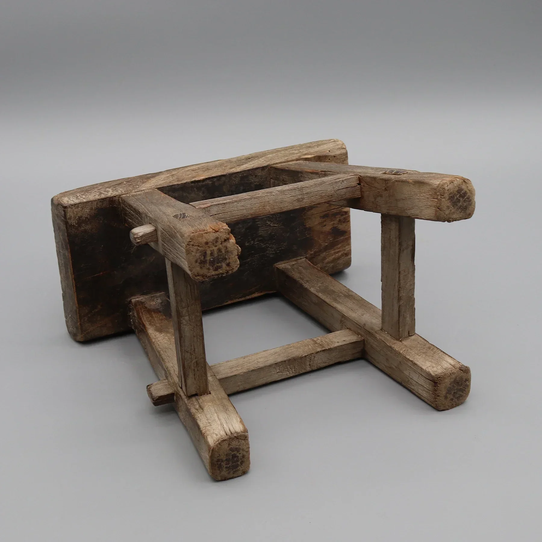 مقعد خشبي صغير، قديم، خشب متين، عتيق صيني #6