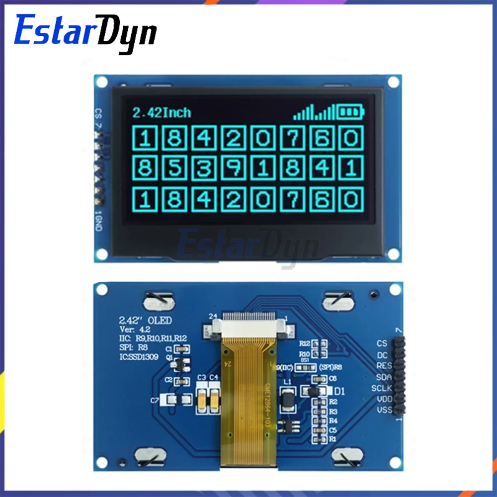 SSD1309 2.42 بوصة شاشة OLED 128x64 HD SPI/I2C واجهة 7Pin لاردوينو UNO R3، 3.3 فولت/5 فولت #6