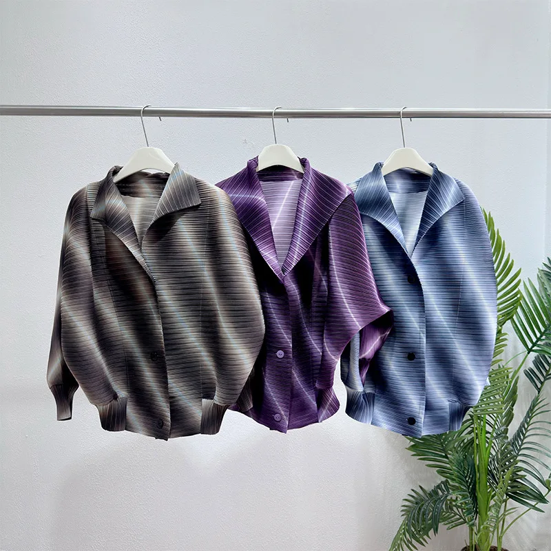 YUDX Miyake Pleated Shirt Jacket Women Loose Gradient Striped Coat 2026 Autumn Winter Casual Elegant Blouse Fashion New USA Top