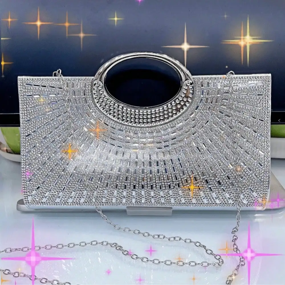 Rhinestone Pearl Mini Bucket Bag Drawstring Clear Evening Bag for Party Bride Dinner