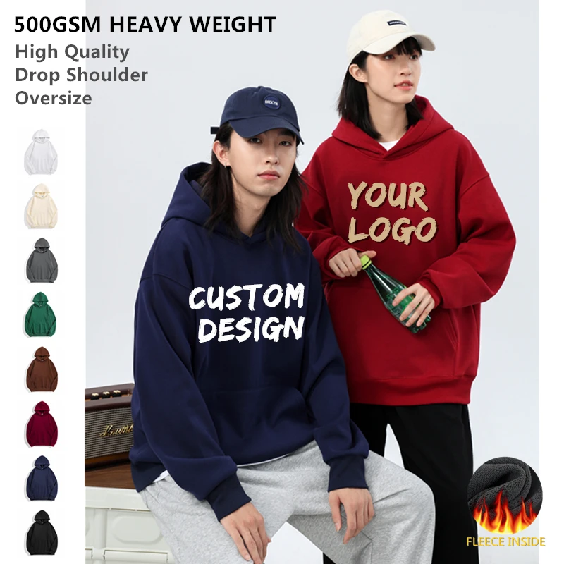 

Personalized High Quality Heavy Weight Wool Lined Winter Hoodies Customize Design Logo Brand Oversize Print on Demand Pullover