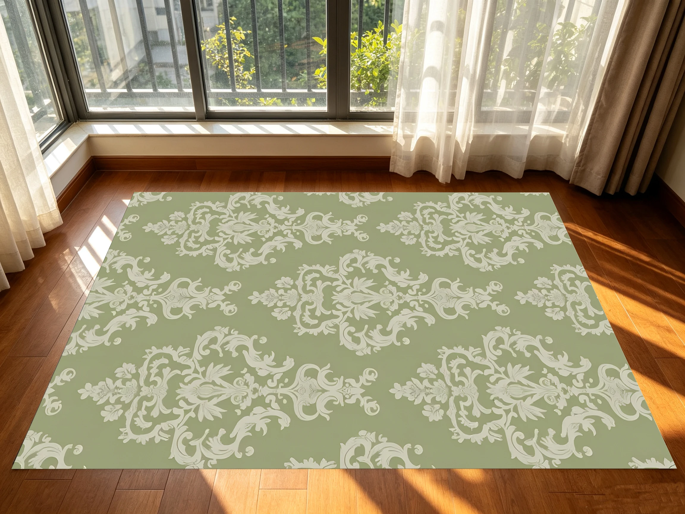 2D Large Rug, Matcha Green & Beige, European Retro Style, Soft & Skin-Friendly, Suitable for Living Room & Bedroom