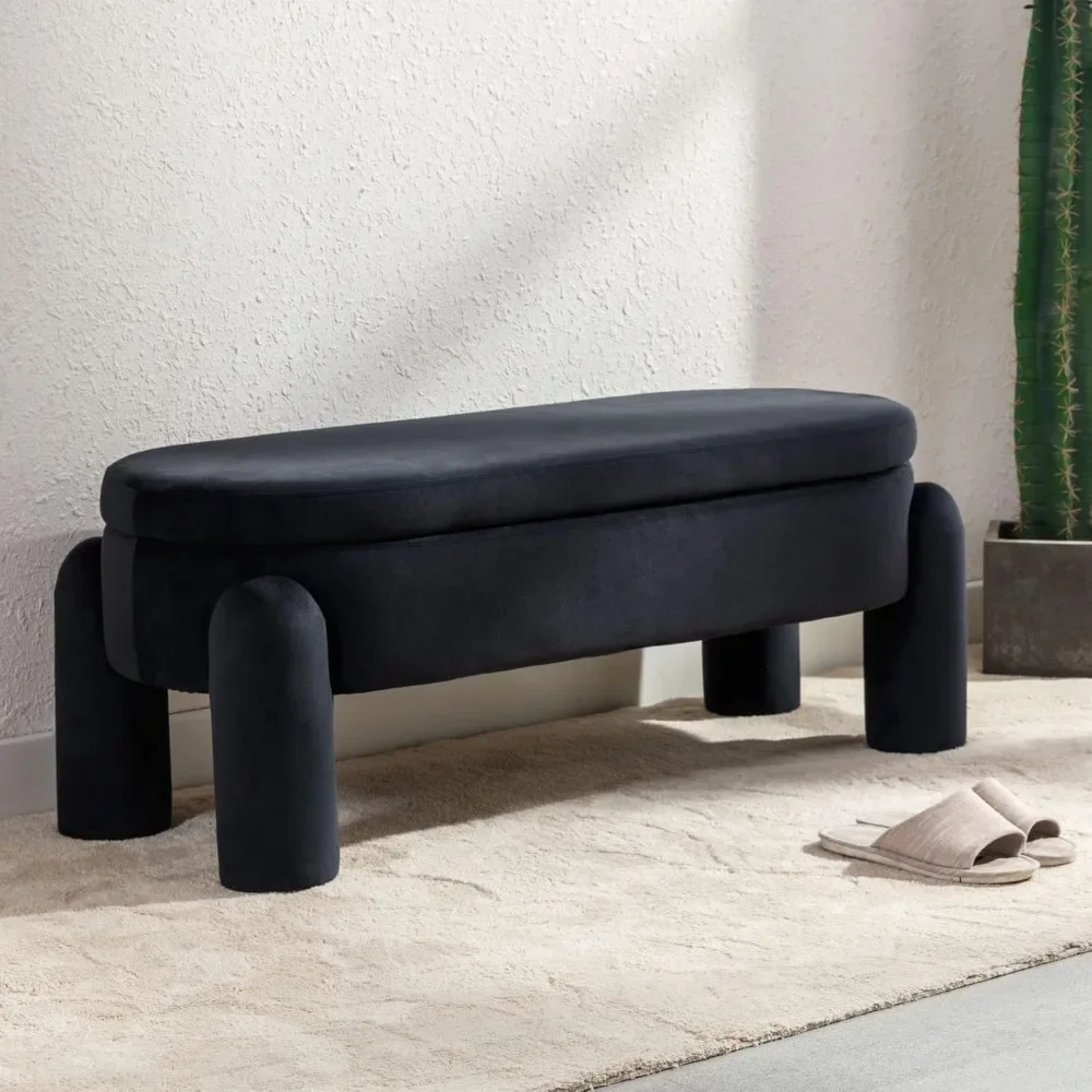 Modern Storage Bench, 44.7 Inch Upholstered Ottoman Bench Velvet Fabric End of Bed Stool, Cute Entryway Bench