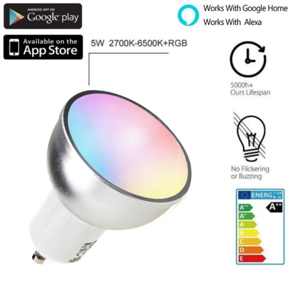 GU10 WIFI Smart LED Bulbs RGBW White Dimmable Lamps Smart Life APP Control Light Bulbs Voice