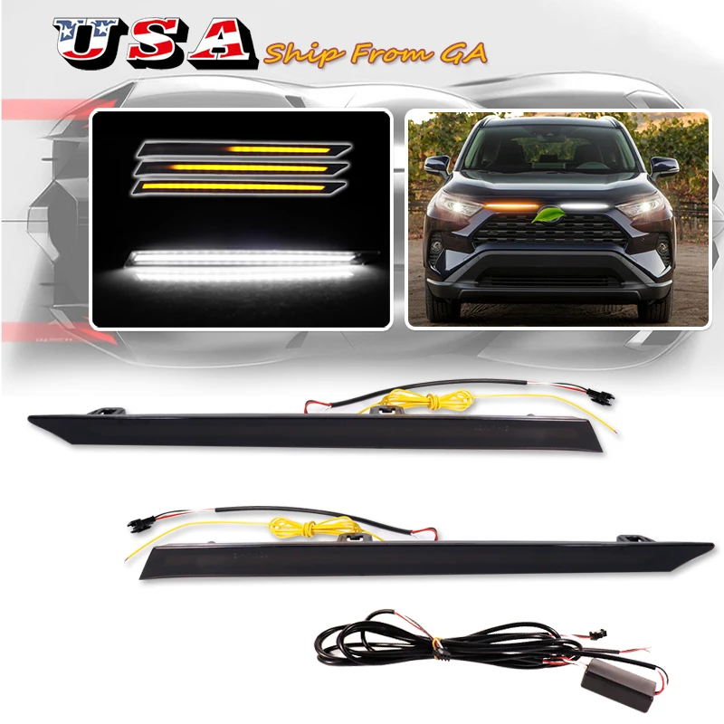 

LED Daytime Running Lights For Toyota RAV4 Car Engine Hood Vent Cover Decoration DRL 2019 2020 2021 Turn Signal Lamp