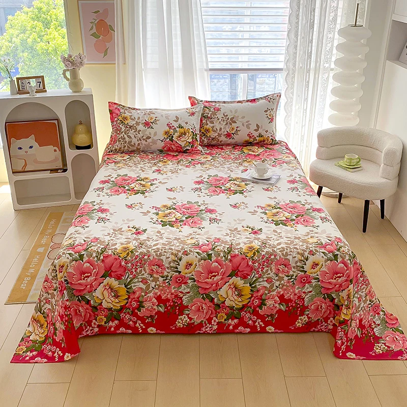 Ensembles complets de draps plats College de fleurs, drap de lit, simple, reine, roi, double