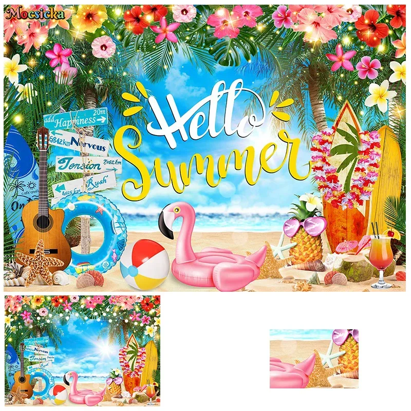 

Mocsicka Hello Summer Photography Backgrounds Seascape Floral Decor Kids Photo Backdrops Customizable Banners Studio Props