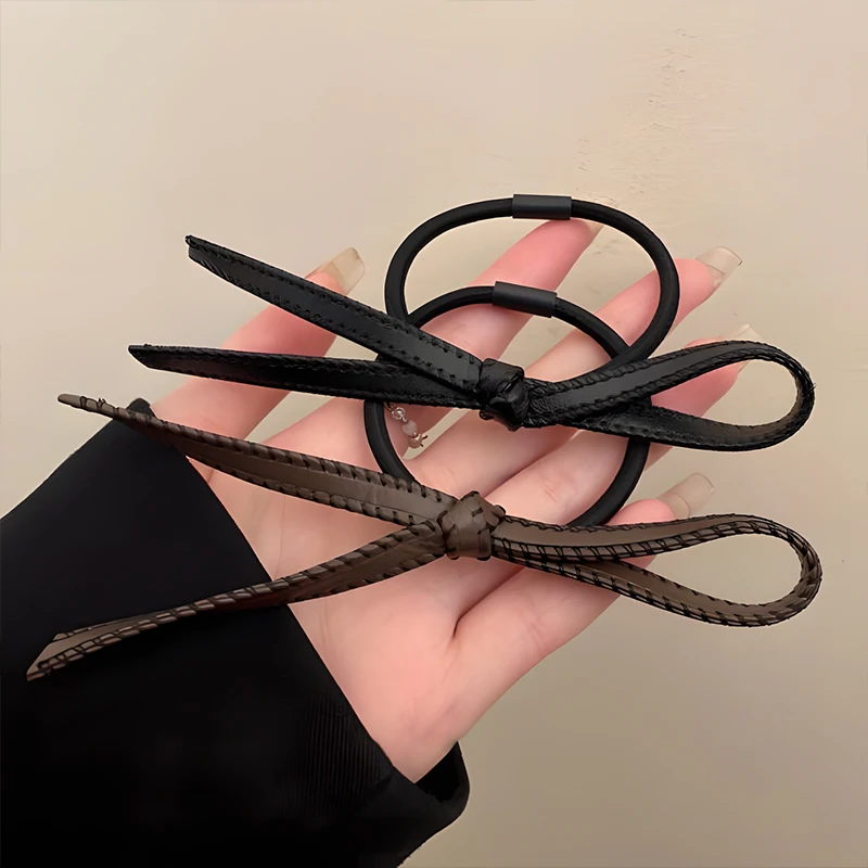 

Резинка для волос с бантом из искусственной кожи, резинка для волос во французском стиле, женская эластичная повязка для волос в стиле ретро, держатель для хвоста, головные уборы, аксессуары для волос, головной убор