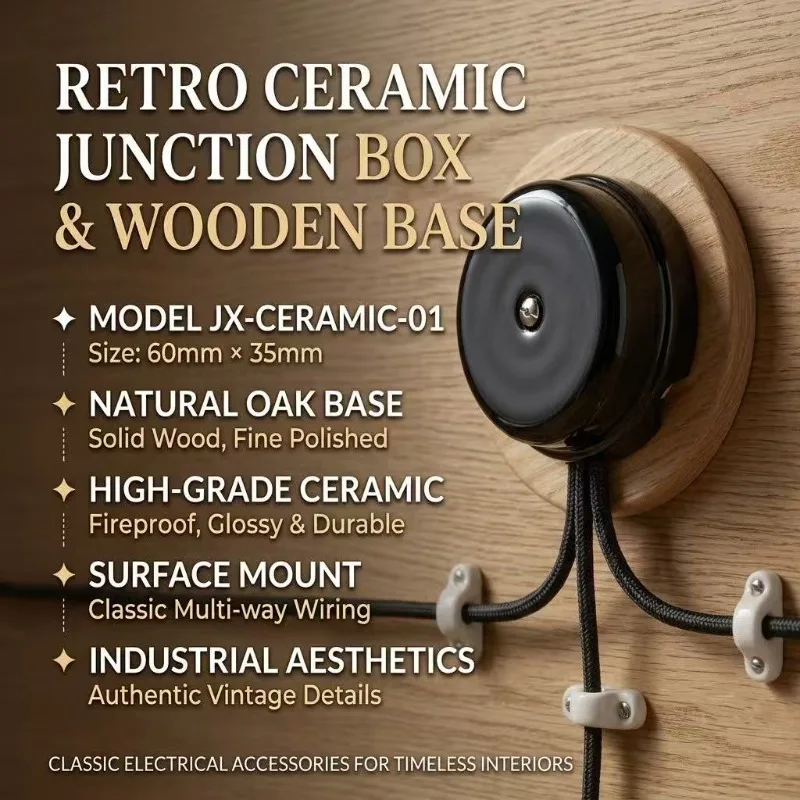 Retro Ceramic Junction Box Round Vintage Surface Mount Wire Cable Connector Wall Ceiling Outlet Base White Black Brown 80x32mm