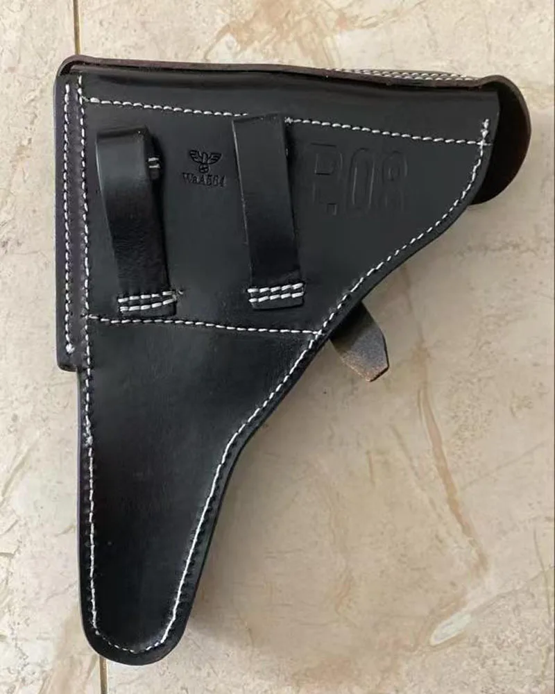 Repro Reenactment German Luger P08 P-08 Hardshell Black Leather Holster