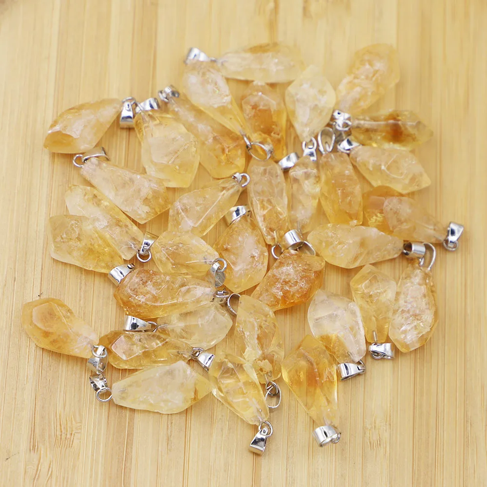 Natural Citrine Stone Irregular Pendants Raw Ore Crystal Necklace DIY Charms Earrings Jewelry Making Accessories Wholesale 12Pcs