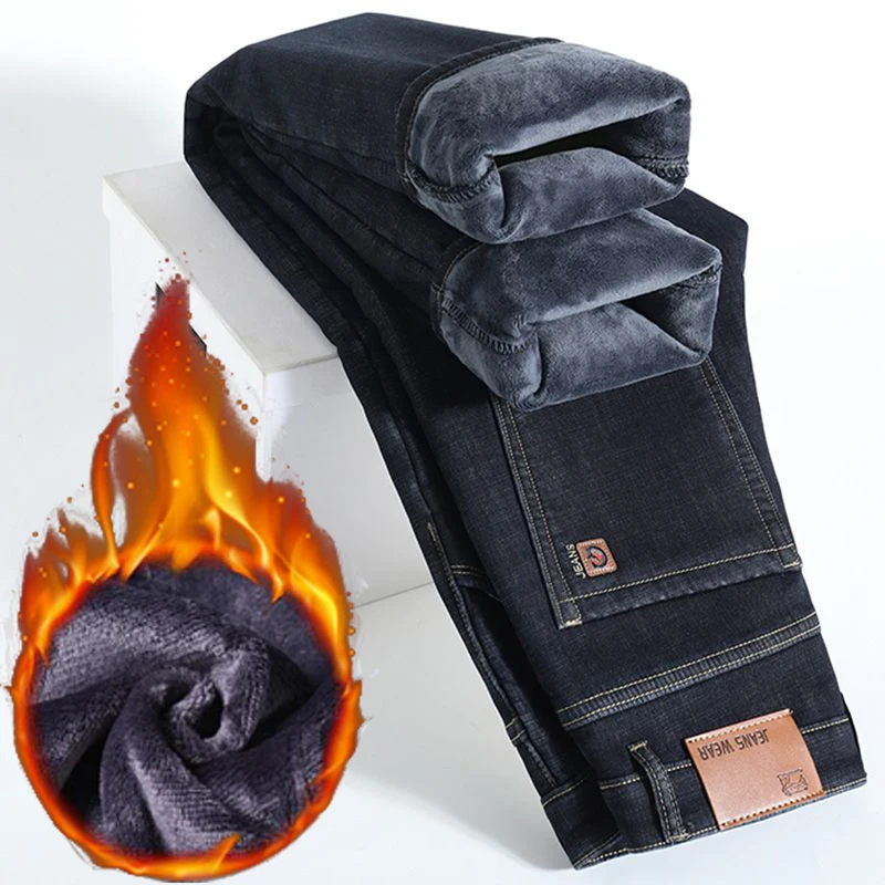 Winter High Quality Windproof Jeans Men Fashion Thickened Warm Fleece Denim Pants Male Comfortable Daily Commute Trousers