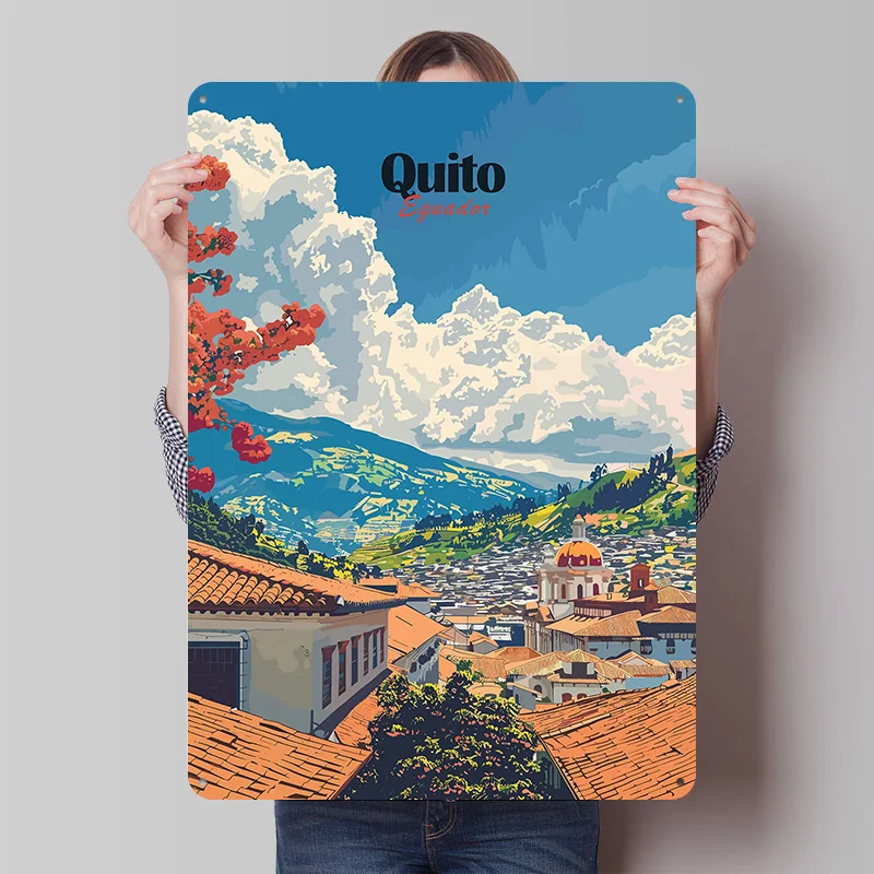 Decoración de Quito, Decoraciones para el Hogar, Placa de Metal de Viaje a Ecuador, Póster Personalizado, Arte Retro de Pared, Letreros Metálicos Vintage para Habitación y Jardín