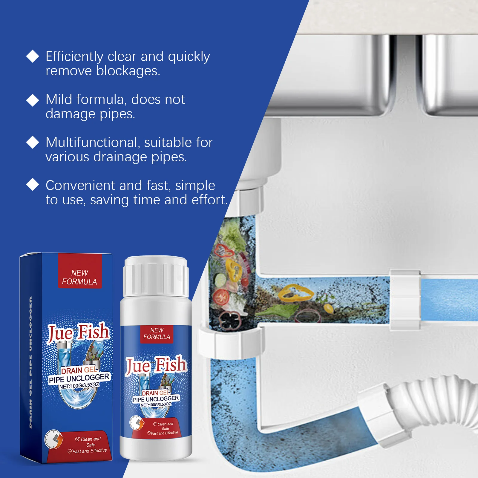Drain Cleaner Powder Kitchen Pipe Dredge Deodorant Toilet Sewer Clogging Remover Powder Closestool Bathroom Dredging Agent Sink view 5