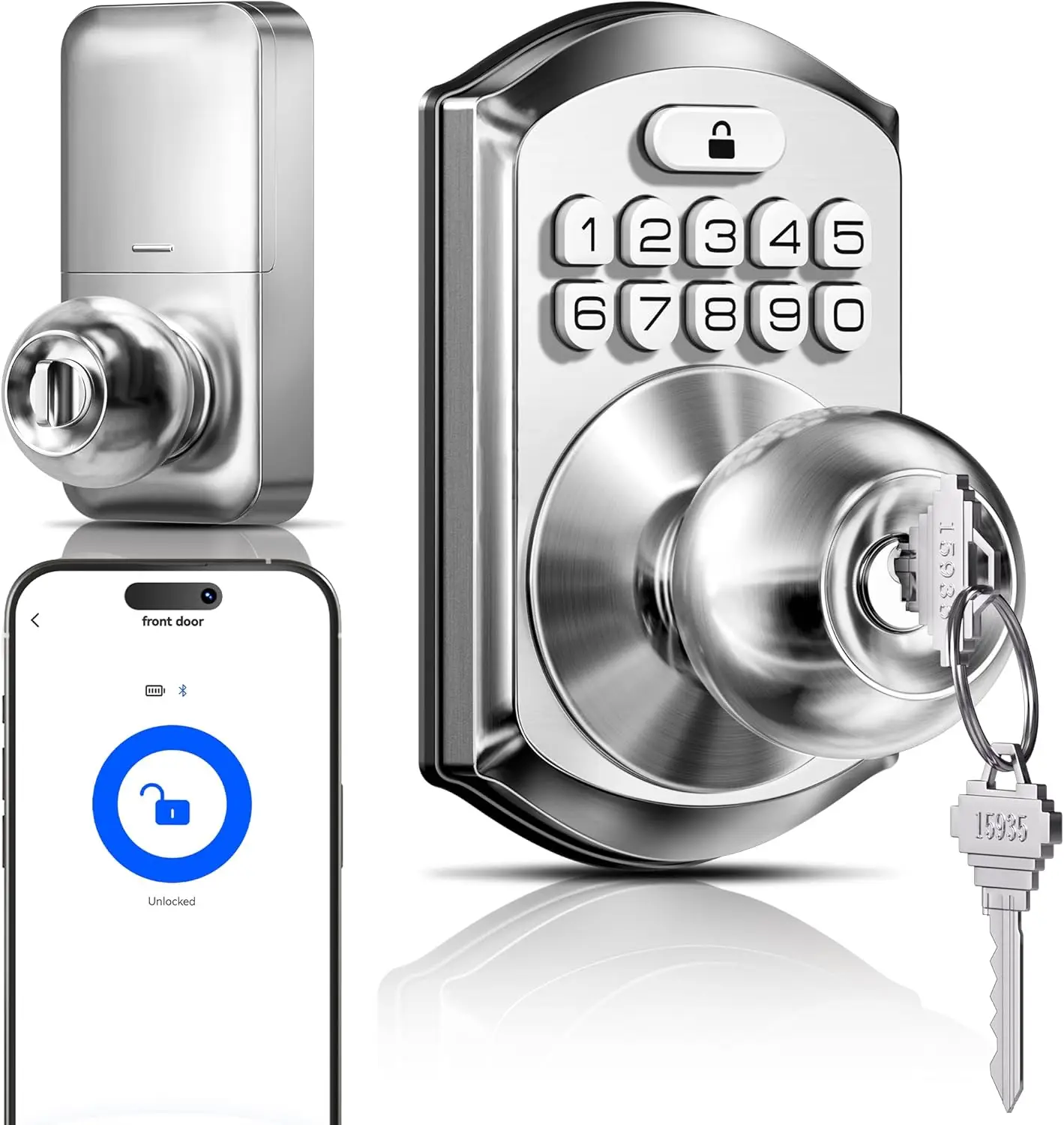 Smart Keyless Entry Door Lock with Keypad, App Control, Auto Lock, Easy Install for Front Door, Bedroom, Rental