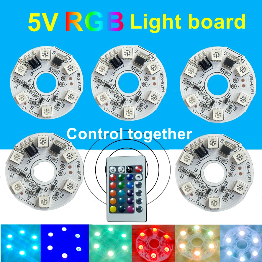 1 ชุด 5V RGB ไฟ LED แผ่นควบคุมการเชื่อมต่อที่มีสีสันแหล่งรีโมทคอนโทรลไร้สายรถ LED ภายใน Ambient Light LED ลูกปัด COB ชิป