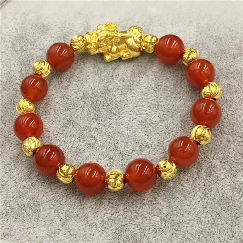 New Vietnam Sand Gold Bracelet Plated Thick Gold Beads Observer Red Aged Bracelet Men's and Women's Transport Jewelry