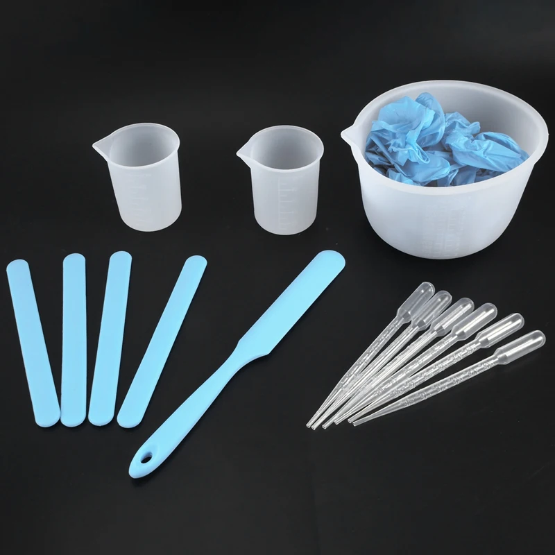 AD23-Набор силиконовых мерных стаканчиков для эпоксидной смолы, чашка для смешивания 600 и 100 мл, силиконовая лопаточка, перчатки из эпоксидной смолы, легко чистится