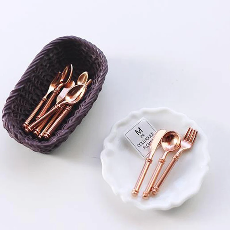 9 قطعة/المجموعة خمر دمية المنمنمات أدوات المائدة أدوات المائدة الصغيرة سكين شوكة ملعقة لعبة أطفال لديكور بيت الدمية #3