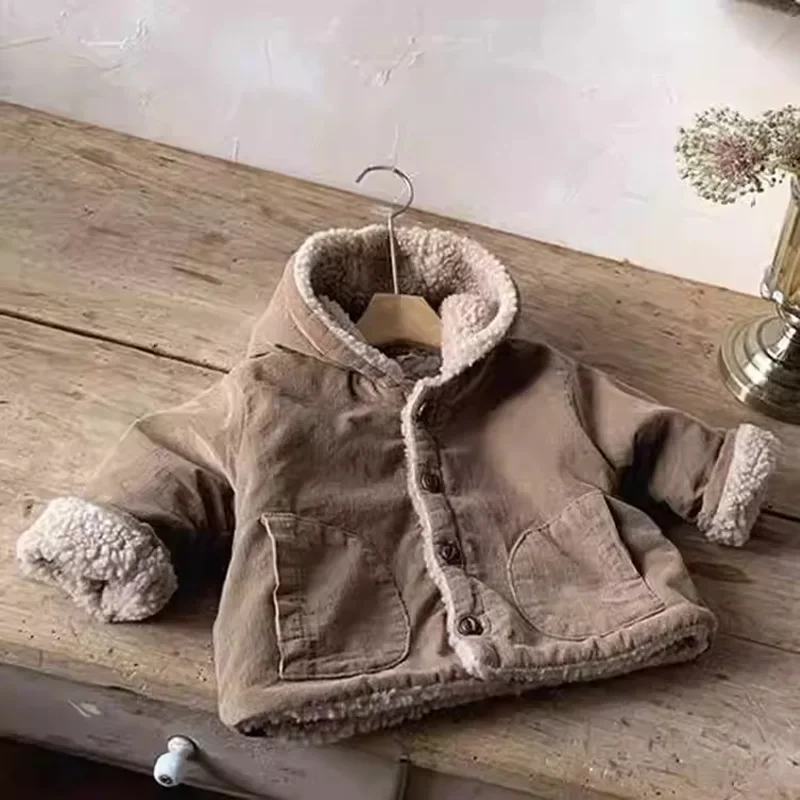 Korean Children\'s Clothing Autumn and Winter New Item Thick Lamb Wool Hooded Short Jacket