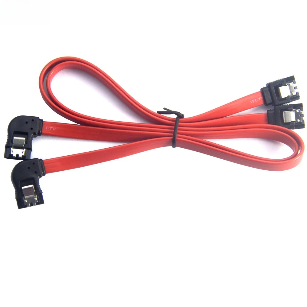 SATA 7Pメス-180度SATA 7Pメスヘッド左曲げ赤フラットハードディスクコンピューターケースケーブル長さ0.2M 0.3M 0.5M 1M