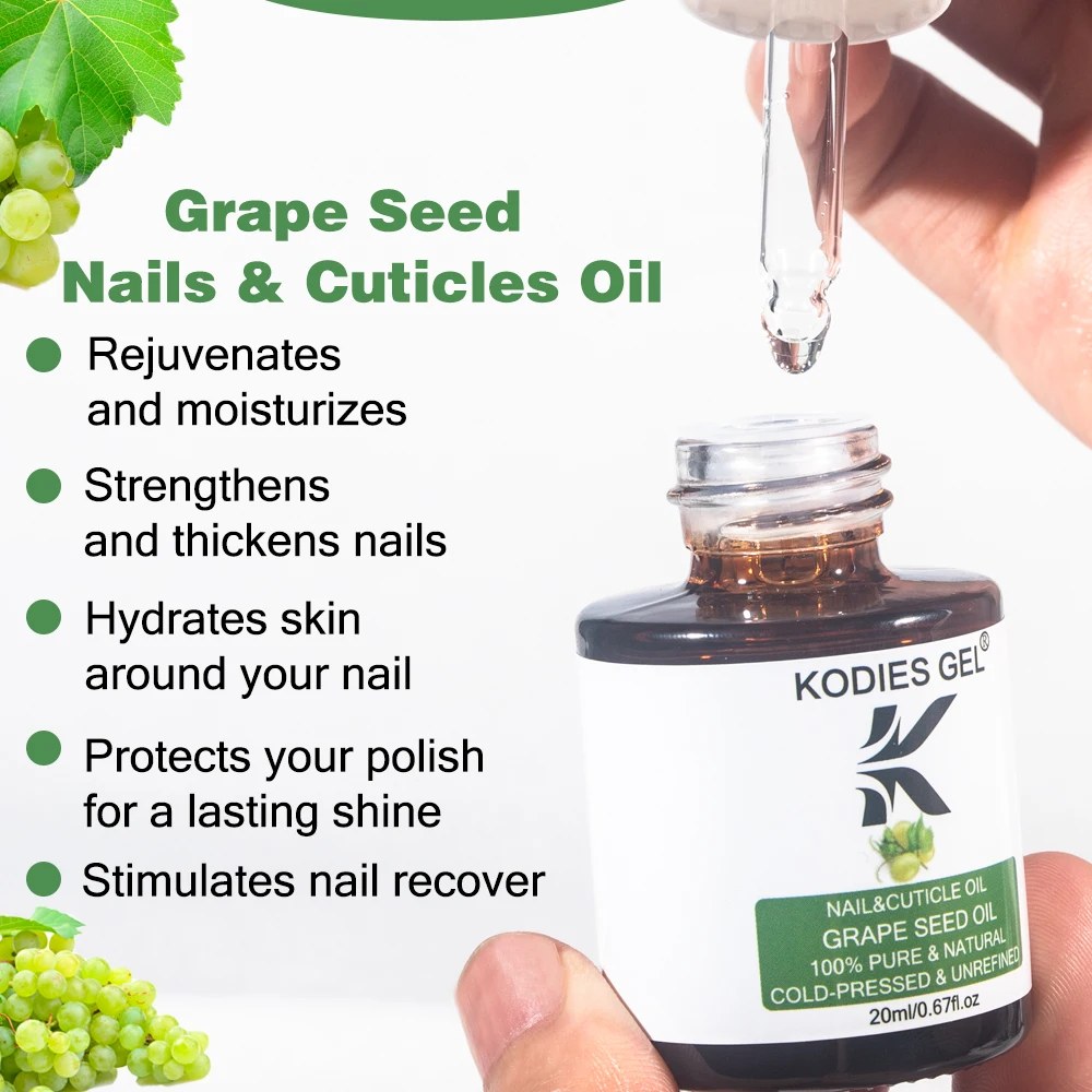 KODIES GEL Cuticle Oil for Nails Organic Grape Seed Natural Pure Essential Oils Nail Hardener Liquid Skin Face Body Care Product