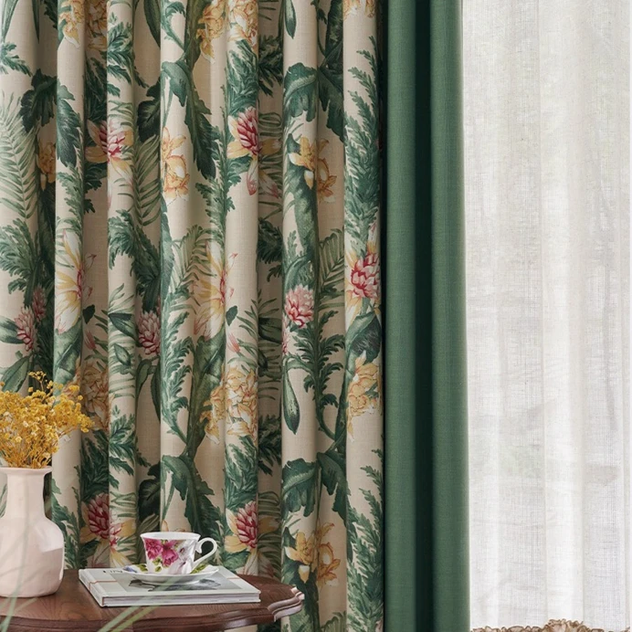 French High-end Chenille Printed Customized Cotton and Linen Fabrics Curtains for Living Dining Room Bedroom Blackout Window
