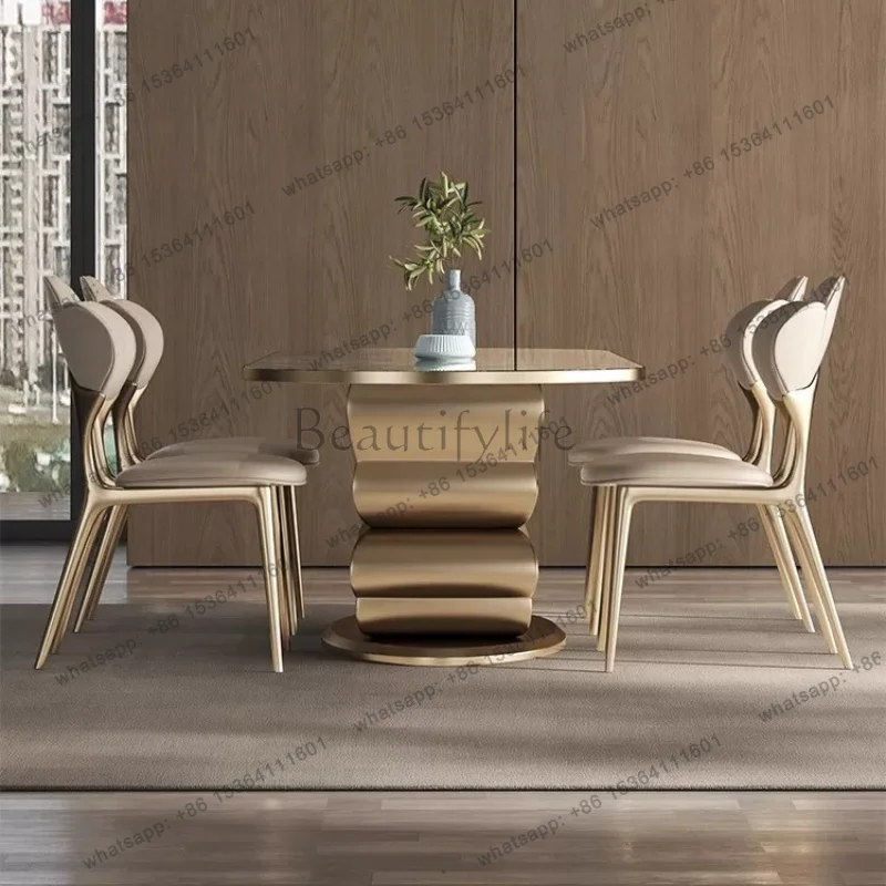 FG Modern Luxury Dining Tables Pliante High-end Modern Simple Rectangular Rock Slab Dining Table Kitchen 4 6 Chairs Room Furnitu