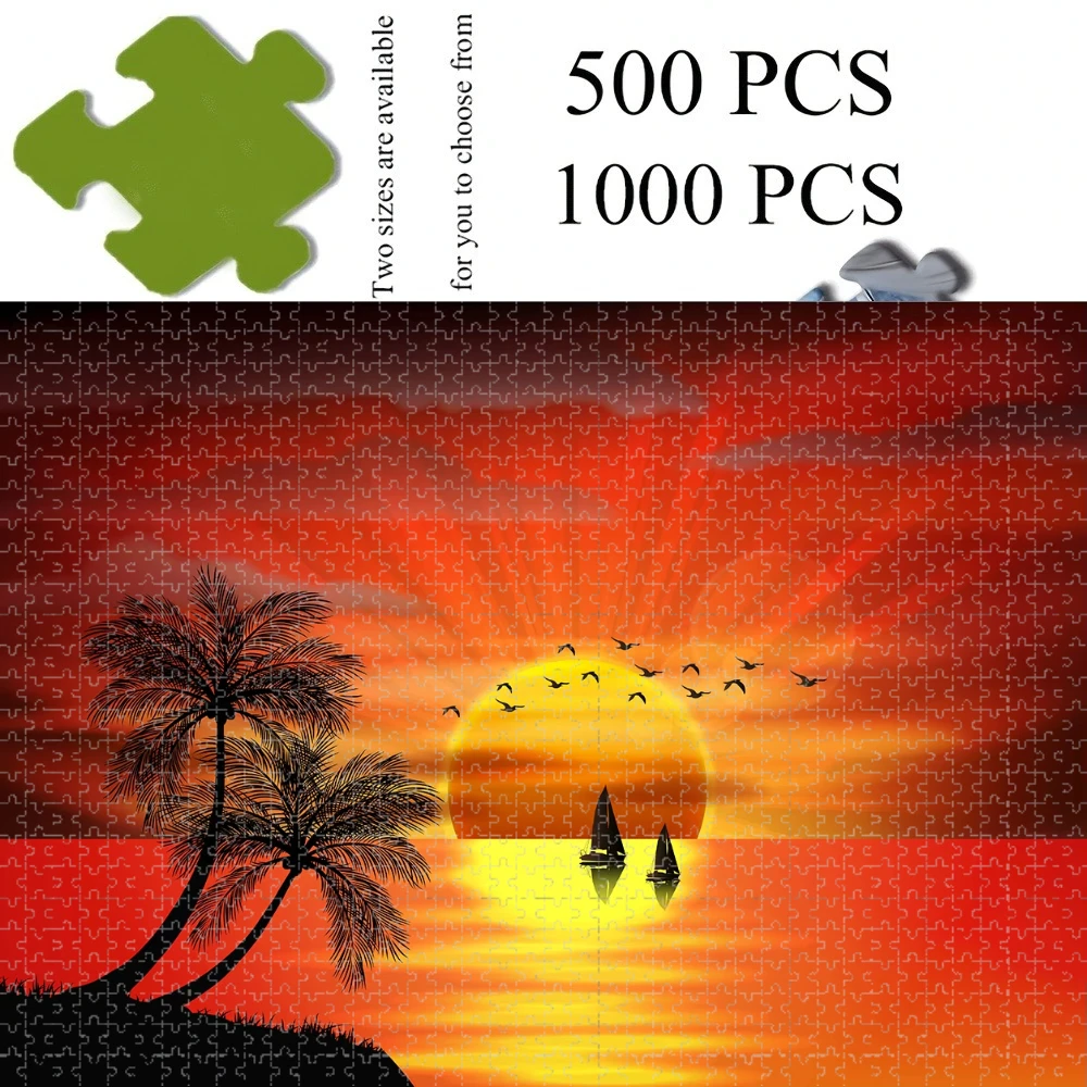 500/1000 Pcs for Adults Jigsaw Puzzle Sunset Seaside Theme Challenging Large-Scale Brain Teaser with Complex Patterns