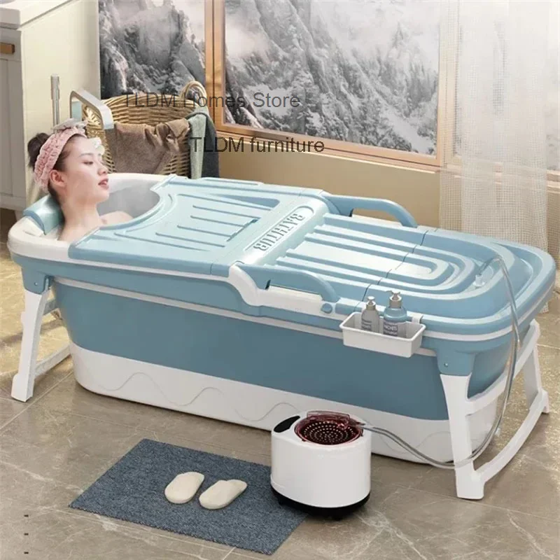 Adult Thicken Plastic Bathroom Tub Simple Foldable Bathtubs Spa Bath Barrel Freestanding Ice Bath Portable Adults Mobile Bathtub