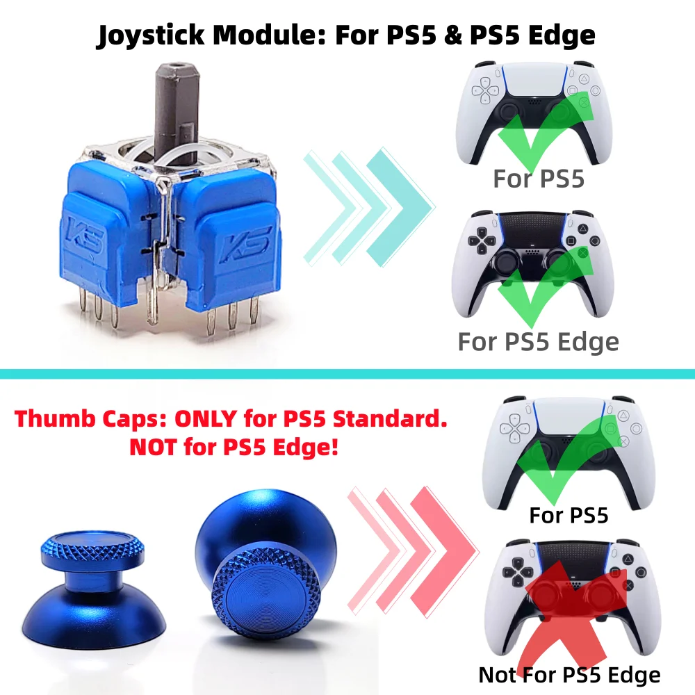 K-SILVER JS13 PRO+ TMR Hall Effect Joystick for PS5 Controller Anti-Drift Analog Stick Replacement and Stick Cap Repair Parts