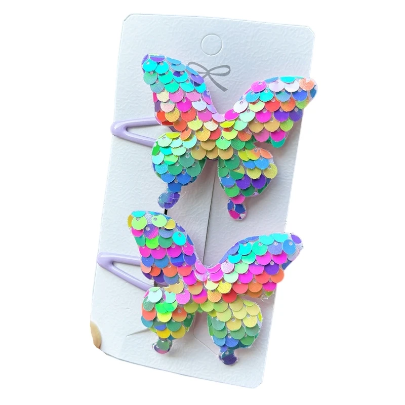 2PCS Cute Princess Sequin Butterfly Girls Hairpins Children Headwear Hairgrip Hair Clips Barrettes Hair Accessories