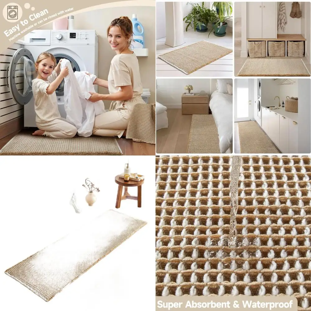 

Большой коврик для ванной в стиле бохо, нескользящий, впитывающий, быстросохнущий, 72x24, цвета хаки и белый