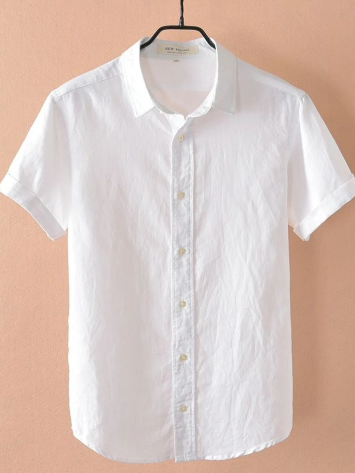 men's-casual-linen-shirt-short-sleeve-thin-collar-summer-lightweight-cotton-linen-material-leisure-white-collar-pin