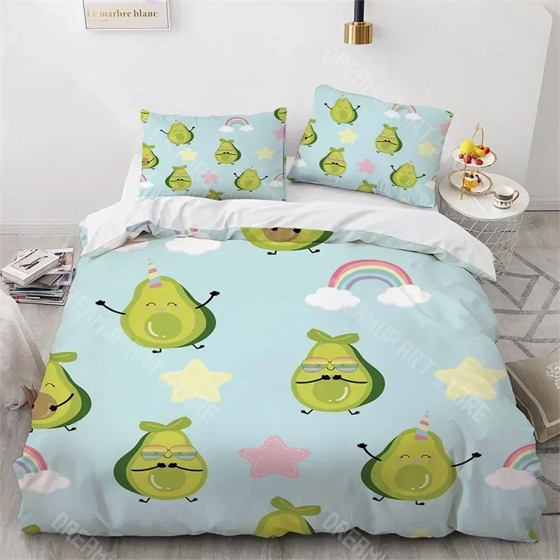 

3D Avocado Duvet Cover Microfiber Cute Fruit Comforter Cover Cartoon Avocado Faces Bedding Set Full For Kids Boys Girls Adults