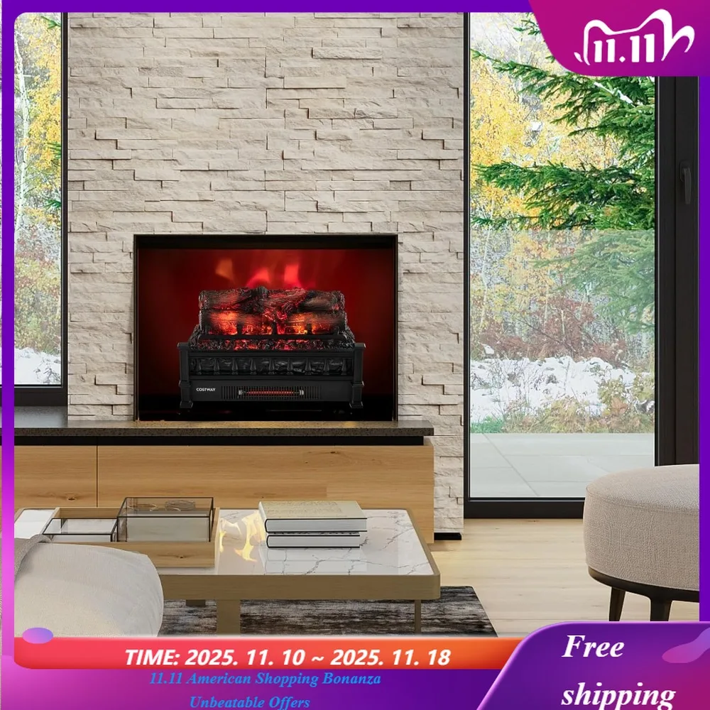 

Eternal Flame Electric Fireplace Log, 20-inch Fireplace Insert Log Heater with Realistic Pinewood Ember Bed, Adjustable