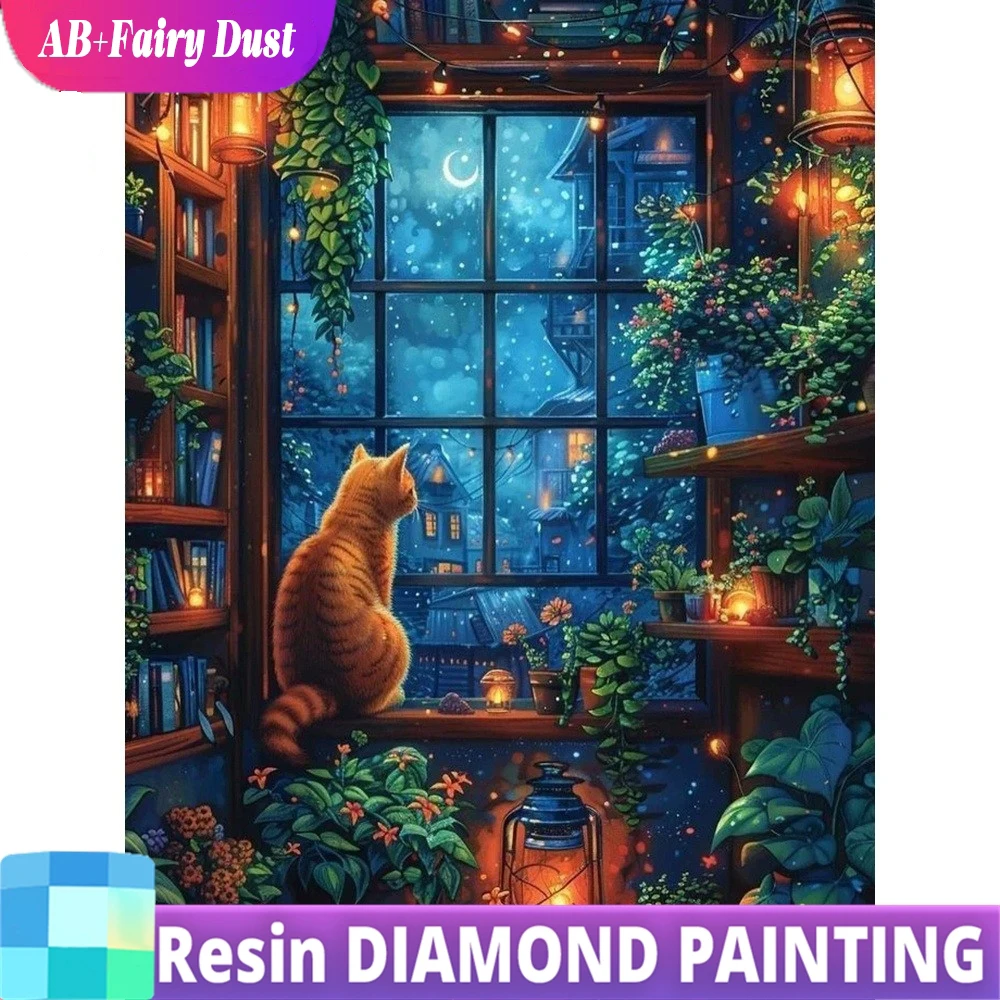 Resin Fairy Dust AB Diy Diamond Painting Animal Cat Rhinestones Full Diamond Mosaic Landscape Window Home Decor Handmade Hobby